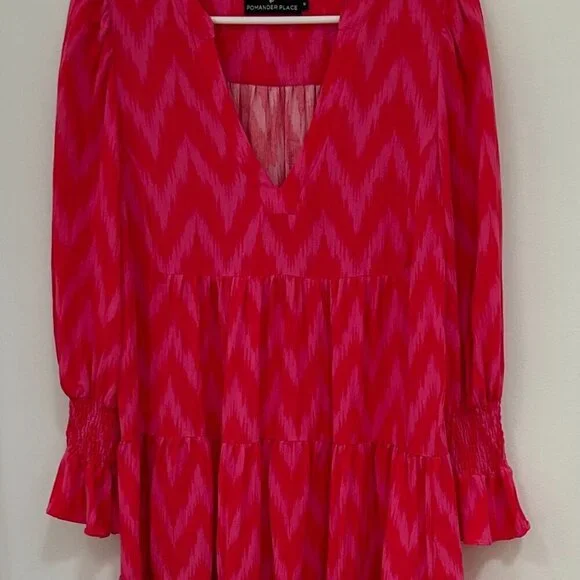 Pomander Place Hot Pink Ikat Kenzo Dress Size M in Hot Pink Ikat - Picture 4 of 13